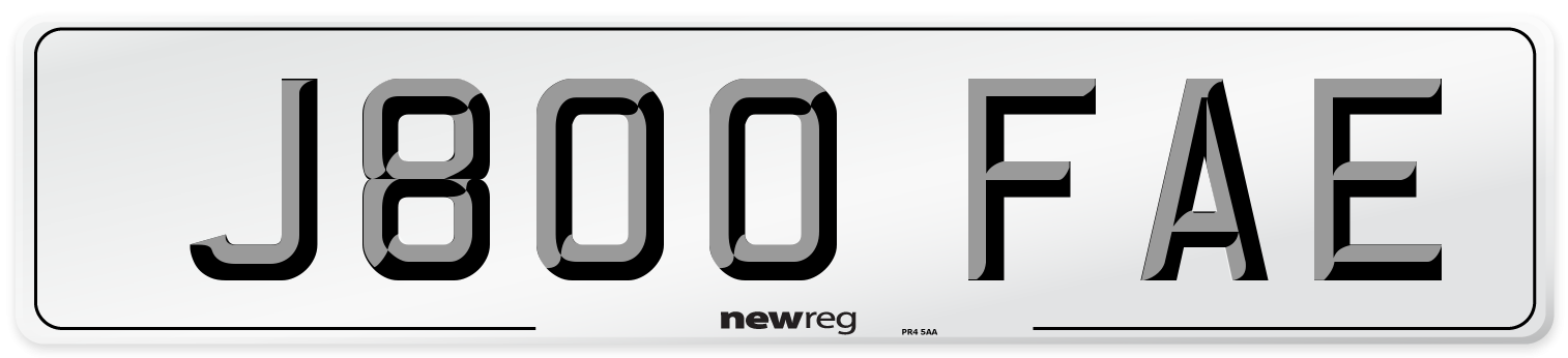 J800 FAE Number Plate from New Reg